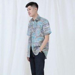 Mr.670 เสื้อเชิ้ตผู้ชายแขนสั้น ลายฮาวาย Banana Leaf พื้นสีเทา