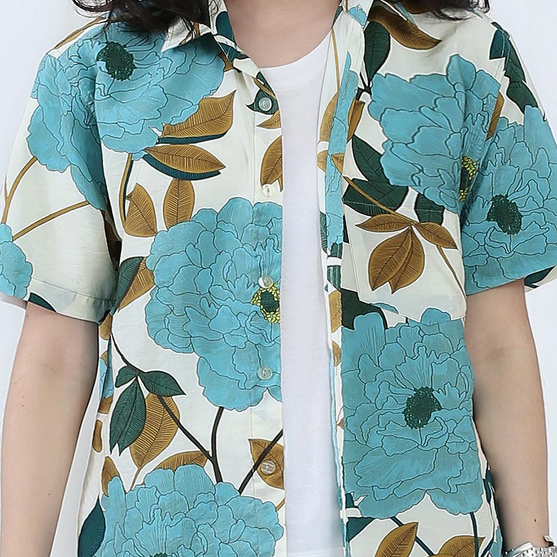 Mr.659 เสื้อเชิ้ตผู้หญิงแขนสั้น ลายดอก Vintage Floral สีเขียว - Image 3