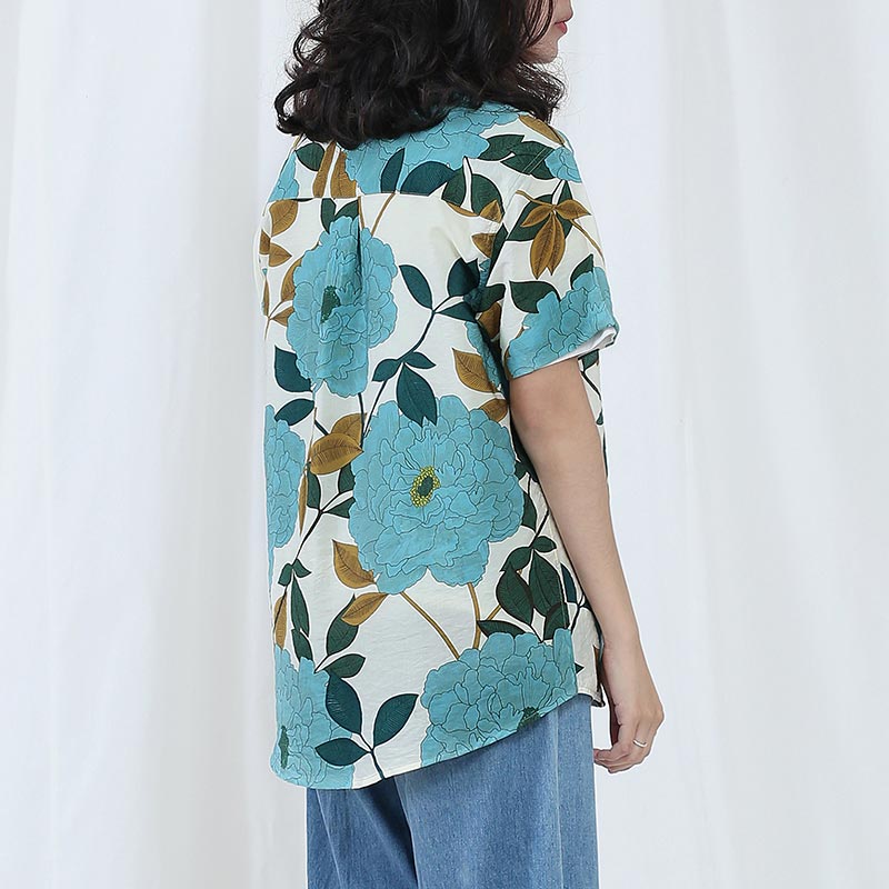 Mr.659 เสื้อเชิ้ตผู้หญิงแขนสั้น ลายดอก Vintage Floral สีเขียว - Image 2