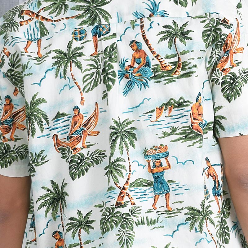 Mr.702 เสื้อเชิ้ตผู้ชายแขนสั้น ลายฮาวาย Hawaii Tribe สีเขียวพื้นสีขาว - Image 2