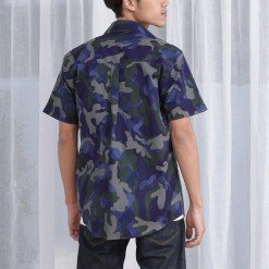 Alternative view of Mr.690 เสื้อเชิ้ตผู้ชายแขนสั้น ลายพราง Camo Stripe สีม่วงเขียว