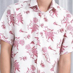 Alternative view of Mr.693 เสื้อเชิ้ตผู้ชายแขนสั้น ลายดอก Linen Pink Floral สีชมพูพื้นขาว