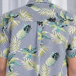 Alternative view of Mr.694 เสื้อเชิ้ตผู้ชายแขนสั้น ลายทางฮาวาย Blue Pineapple สีขาวน้ำเงิน