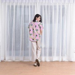 Mr.695 เสื้อเชิ้ตผู้หญิงแขนสั้น ลายทางฮาวาย Pink Pineapple สีขาวชมพู - Image 5