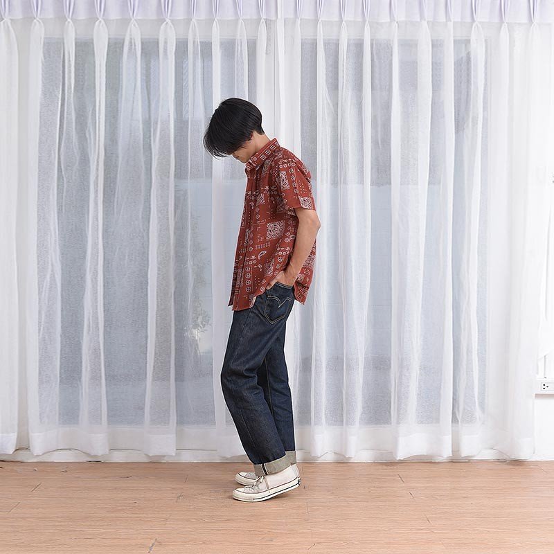 Mr.710 เสื้อเชิ้ตผู้ชายแขนสั้น ลาย Paisley Bandana สีแดง - Image 4