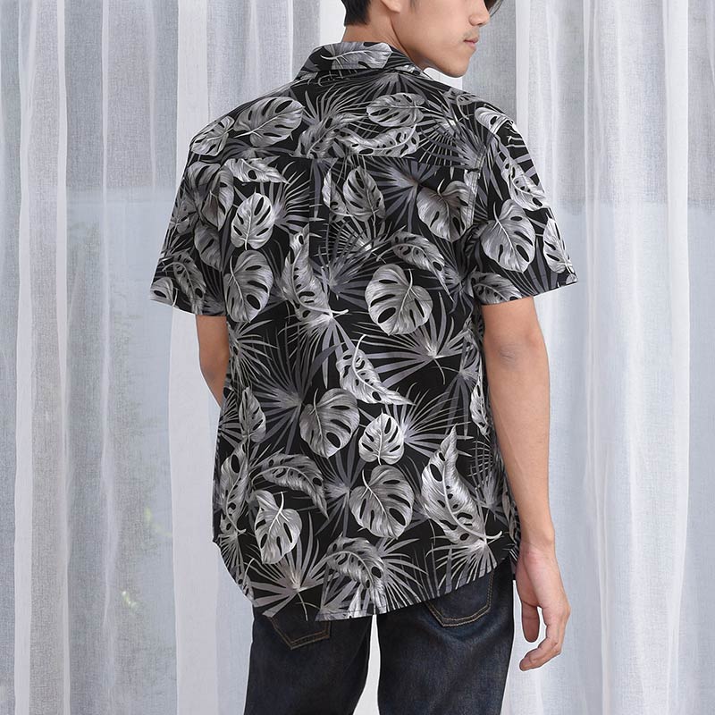 Mr.706 เสื้อเชิ้ตผู้ชายแขนสั้น ลาย Black Leaves สีดำ - Image 2