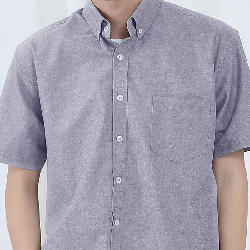 Mr.722 เสื้อเชิ้ตผู้ชายแขนสั้น ผ้า Chambray สียีนส์เทาอ่อน - Image 2