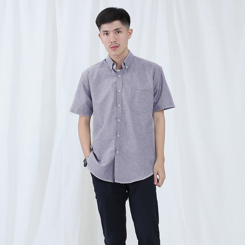 Mr.722 เสื้อเชิ้ตผู้ชายแขนสั้น ผ้า Chambray สียีนส์เทาอ่อน