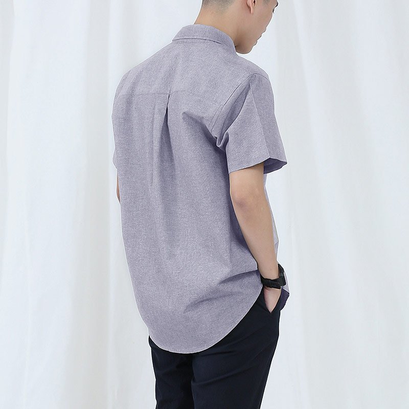 Mr.722 เสื้อเชิ้ตผู้ชายแขนสั้น ผ้า Chambray สียีนส์เทาอ่อน - Image 3