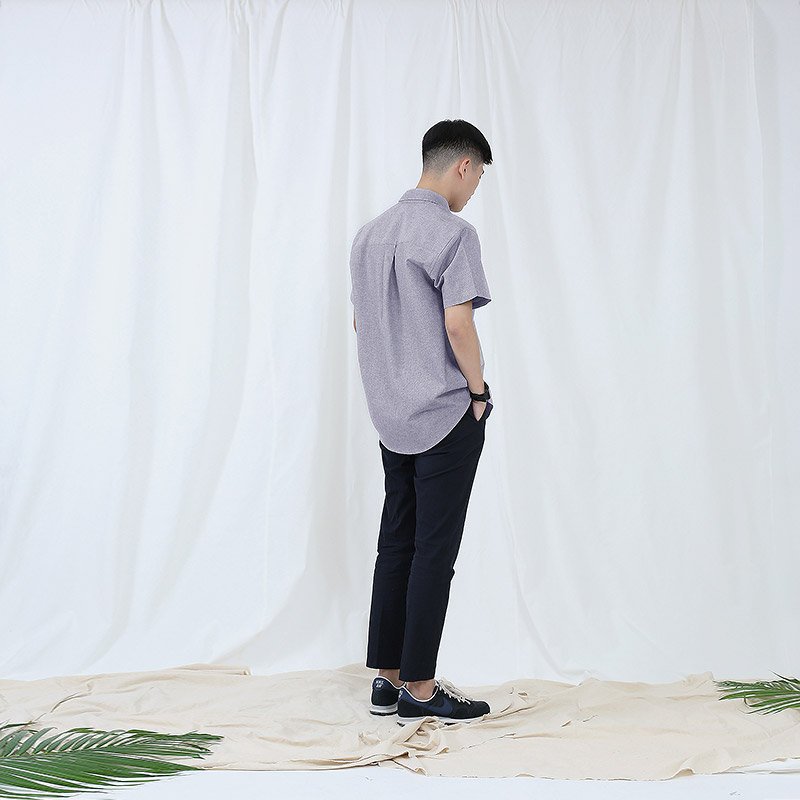 Mr.722 เสื้อเชิ้ตผู้ชายแขนสั้น ผ้า Chambray สียีนส์เทาอ่อน - Image 5