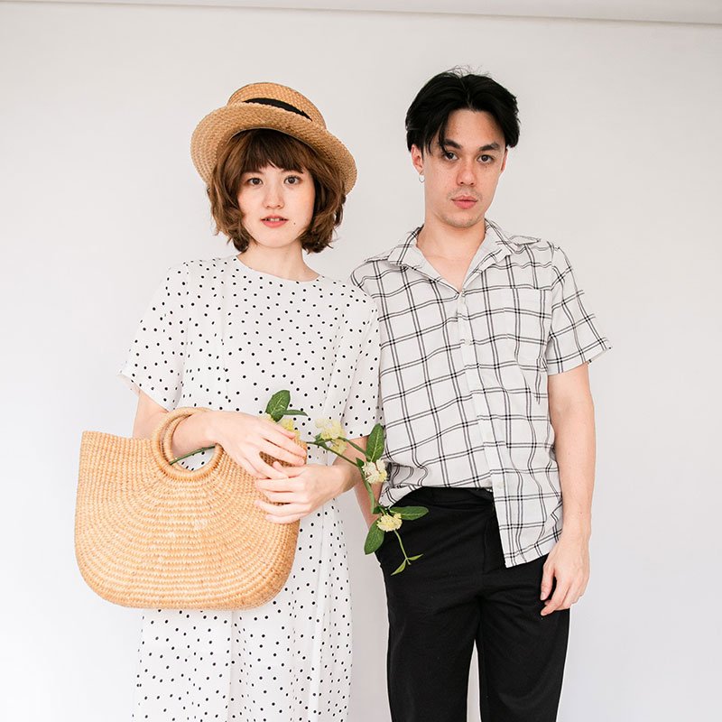 Mr.725 เสื้อเชิ้ตผู้ชายแขนสั้น ลายตาราง Plaid Off White สีขาว - Image 6