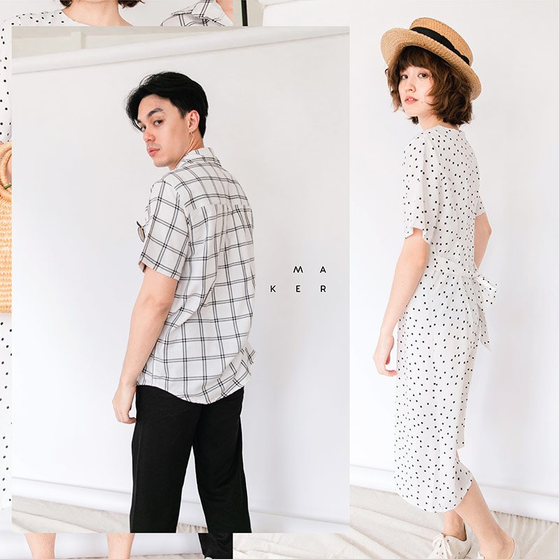 Mr.725 เสื้อเชิ้ตผู้ชายแขนสั้น ลายตาราง Plaid Off White สีขาว - Image 7