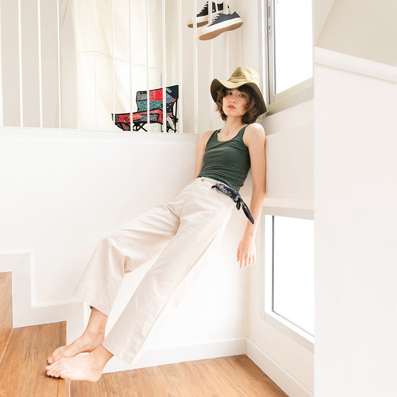 Lp.015 กางเกงขายาวผู้หญิง Carpenter Jeans Pants สี Beige - Image 6