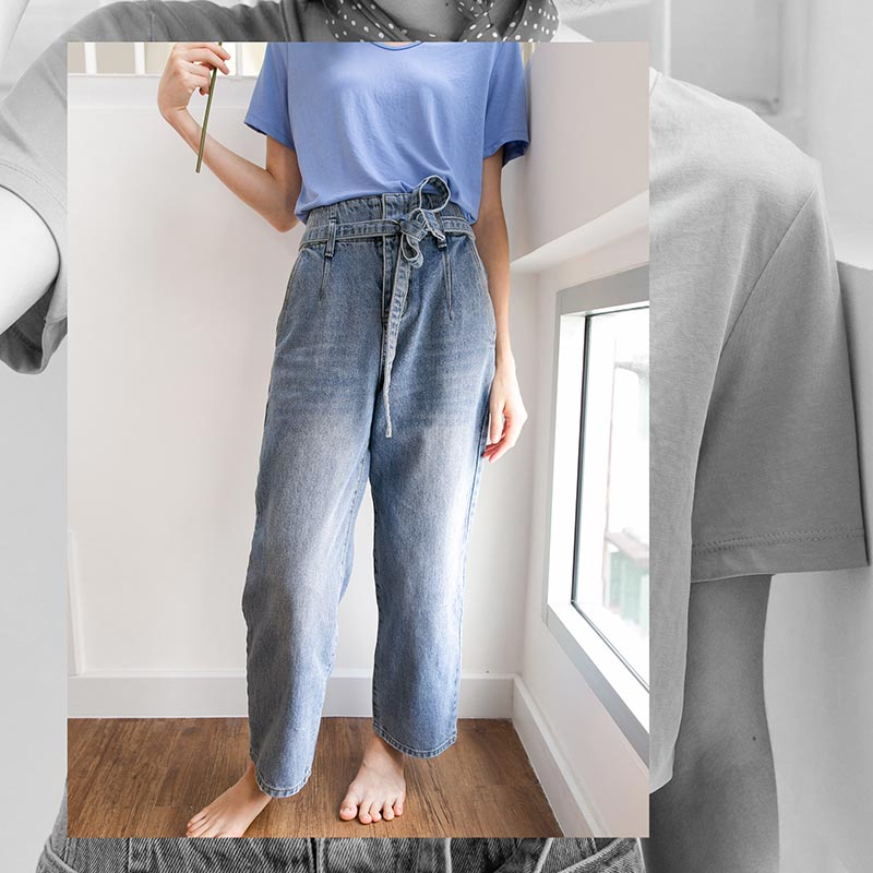 Lp.018 กางเกงขายาวผู้หญิง Boyfriend Jeans สี Blue Jean - Image 12