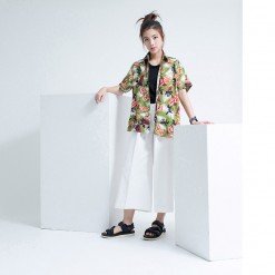 Mr.514 เสื้อเชิ้ตผู้หญิงแขนสั้น ลายดอก OLIVE FLORAL สีเขียว