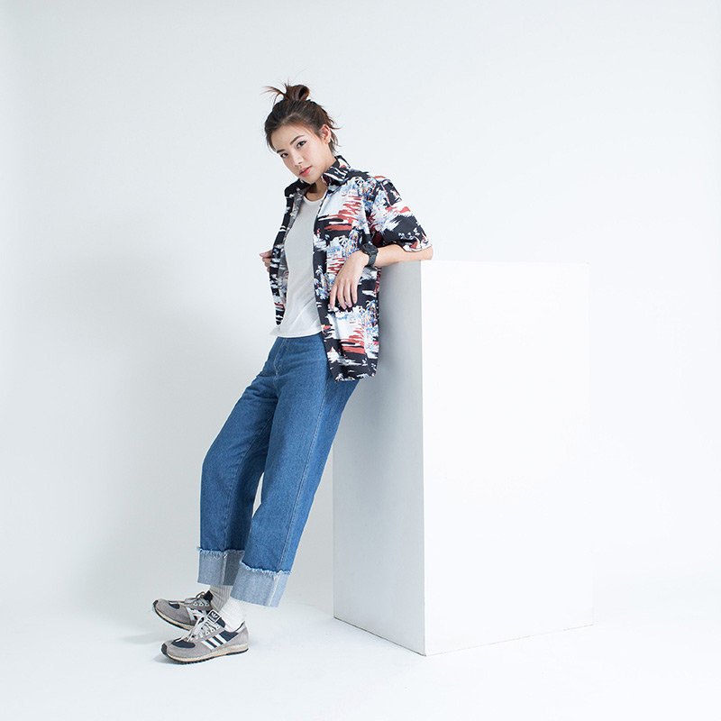 Mr.541 เสื้อเชิ้ตผู้หญิงแขนสั้น ลายฮาวาย Aloha Sunset สีดำ