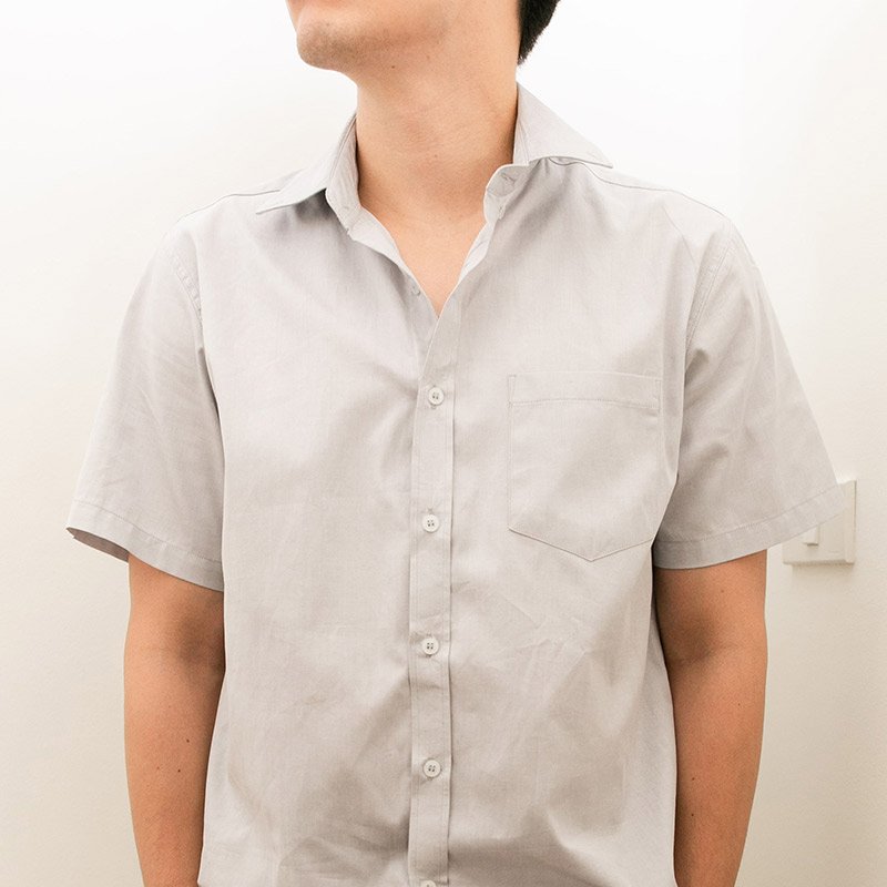 Mr.746 เสื้อเชิ้ตผู้ชายแขนสั้น Oxford Shirt สีเทาอ่อน - Image 3