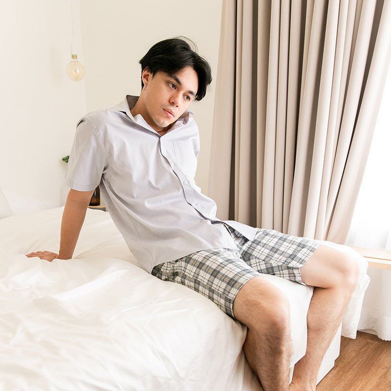 Mr.746 เสื้อเชิ้ตผู้ชายแขนสั้น Oxford Shirt สีเทาอ่อน - Image 6