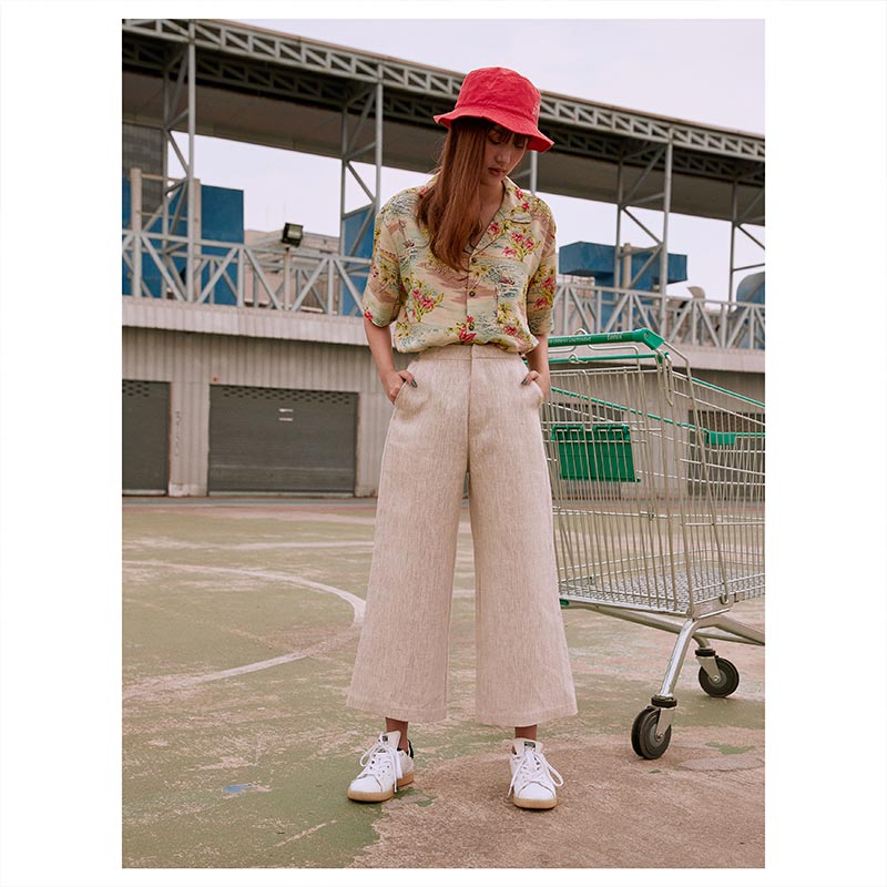 Lp.011 กางเกงขายาวผู้หญิง Linen Wide Leg Pants สีธรรมชาติ - Image 5