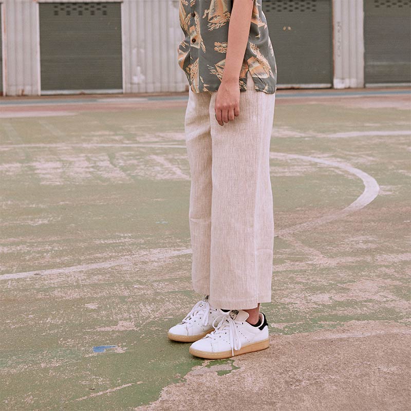 Lp.011 กางเกงขายาวผู้หญิง Linen Wide Leg Pants สีธรรมชาติ - Image 6