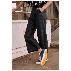 Lp.013 กางเกงขายาวผู้หญิง Linen Wide Leg Pants สีกรมน้ำเงิน