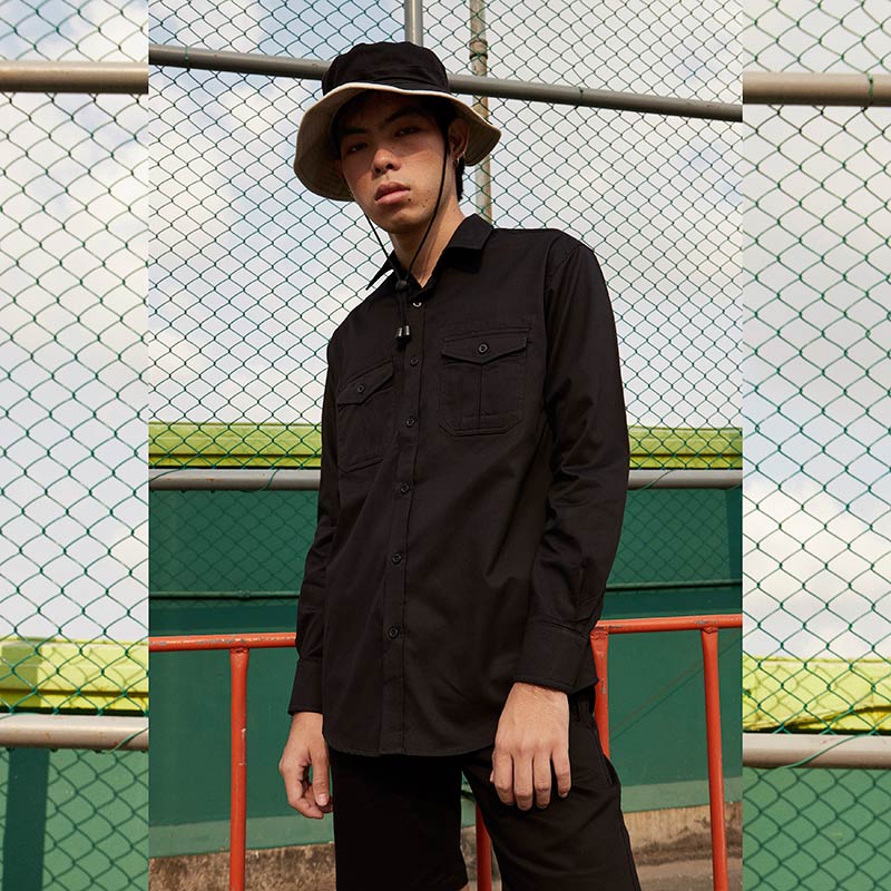 Mr.635 เสื้อเชิ้ตผู้ชายแขนยาว พื้นเรียบสี Super Black ดำ - Image 3