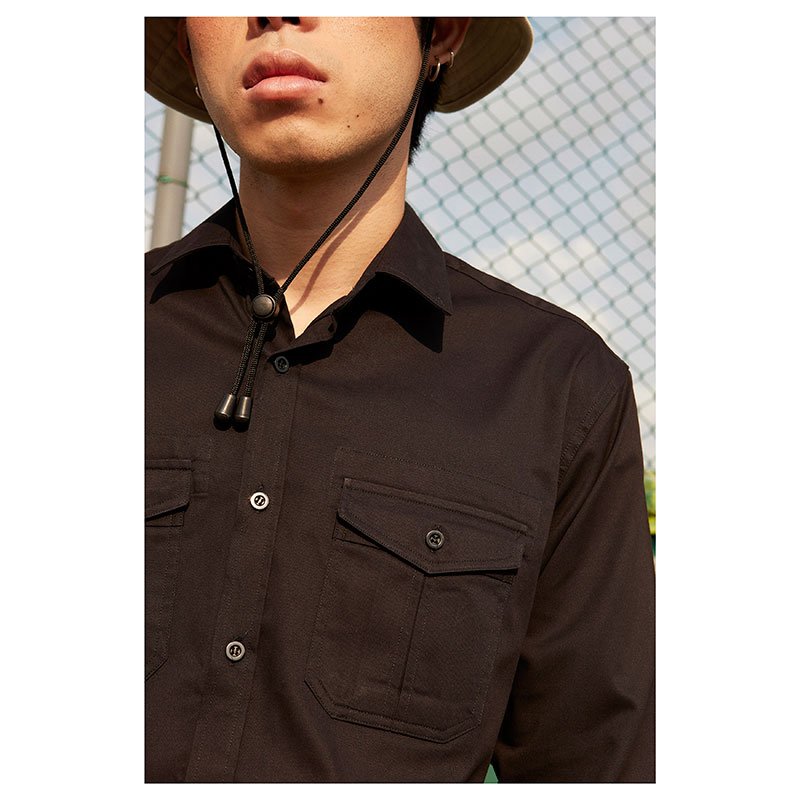 Mr.635 เสื้อเชิ้ตผู้ชายแขนยาว พื้นเรียบสี Super Black ดำ - Image 4