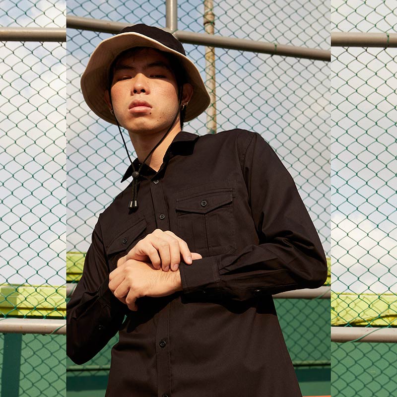 Mr.635 เสื้อเชิ้ตผู้ชายแขนยาว พื้นเรียบสี Super Black ดำ - Image 8