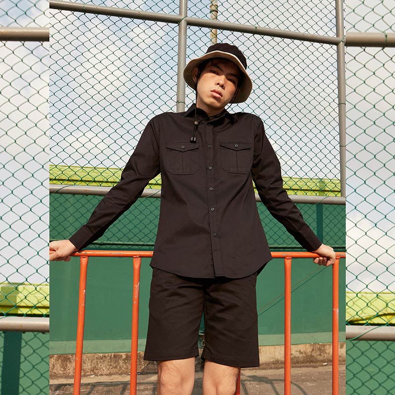 Mr.635 เสื้อเชิ้ตผู้ชายแขนยาว พื้นเรียบสี Super Black ดำ - Image 9