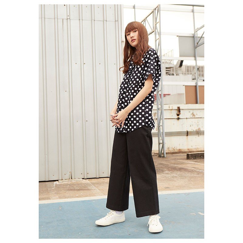 Mr.759 เสื้อเชิ้ตผู้หญิงแขนสั้น ลายจุด Polka Dot สีดำ - Image 7