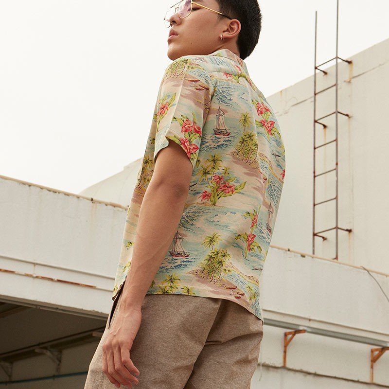 Mr.775 เสื้อเชิ้ตทรงฮาวายผู้ชาย Hawaii Island สีน้ำตาล - Image 4