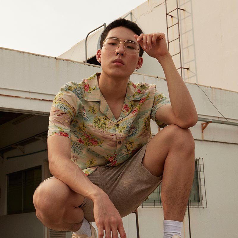 Mr.775 เสื้อเชิ้ตทรงฮาวายผู้ชาย Hawaii Island สีน้ำตาล - Image 5