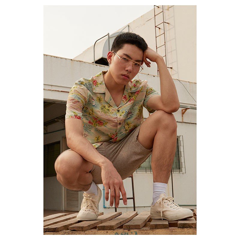 Mr.775 เสื้อเชิ้ตทรงฮาวายผู้ชาย Hawaii Island สีน้ำตาล - Image 7
