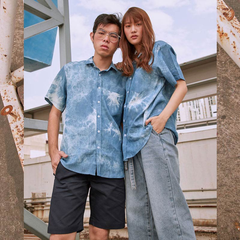 Mr.513 เสื้อเชิ้ตผู้ชายแขนสั้น ผ้ามัดย้อมสีฟ้า - Image 4