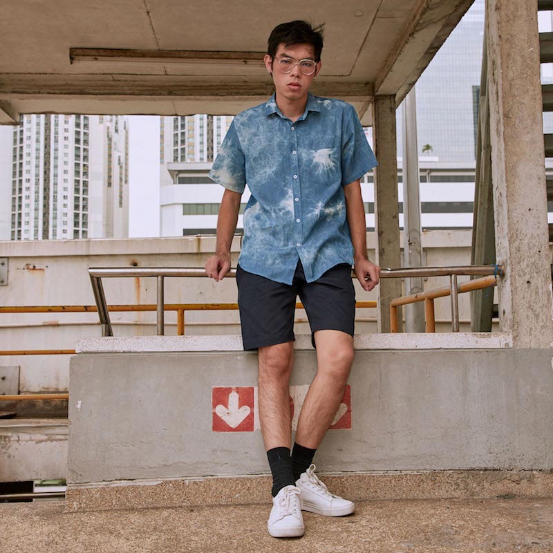 Mr.513 เสื้อเชิ้ตผู้ชายแขนสั้น ผ้ามัดย้อมสีฟ้า - Image 6