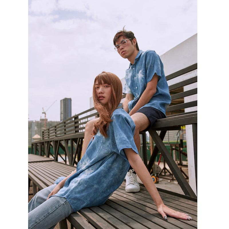 Mr.513 เสื้อเชิ้ตผู้ชายแขนสั้น ผ้ามัดย้อมสีฟ้า - Image 7