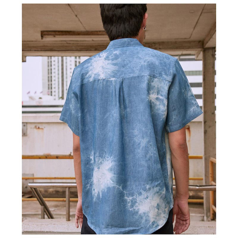 Mr.513 เสื้อเชิ้ตผู้ชายแขนสั้น ผ้ามัดย้อมสีฟ้า - Image 8