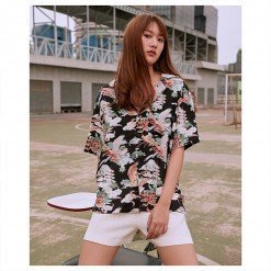 Alternative view of YMS-006 เสื้อเชิ้ตทรงฮาวายผู้หญิง Chinoiserie Tiger สีดำ