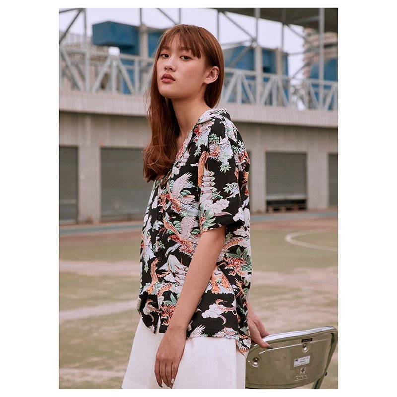 YMS-006 เสื้อเชิ้ตทรงฮาวายผู้หญิง Chinoiserie Tiger สีดำ - Image 7