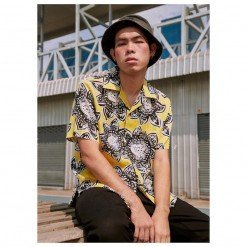 YMS-008 เสื้อเชิ้ตทรงฮาวายผู้ชาย ลายดอก Hawaii Sunflower สีเหลือง