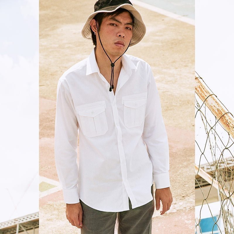 Mr.636 เสื้อเชิ้ตผู้ชายแขนยาว พื้นเรียบสี Super White ขาว - Image 2