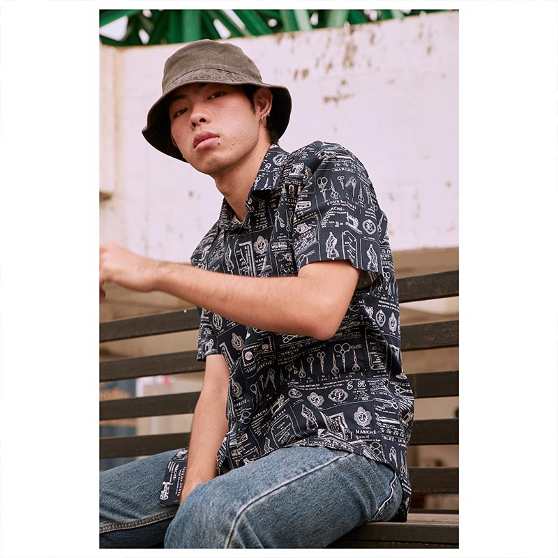 Mr.756 เสื้อเชิ้ตผู้ชายแขนสั้น ลาย VINTAGE TAILOR สีน้ำเงินเข้ม - Image 2