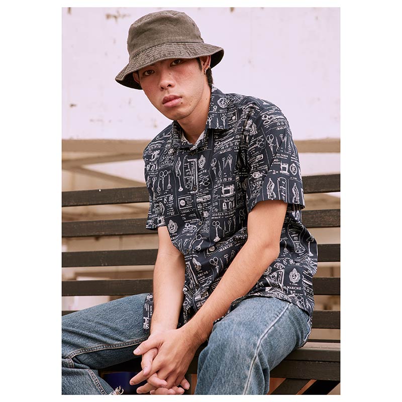 Mr.756 เสื้อเชิ้ตผู้ชายแขนสั้น ลาย VINTAGE TAILOR สีน้ำเงินเข้ม - Image 5