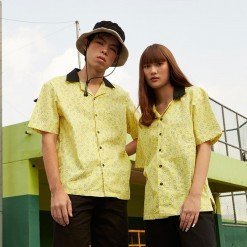 Alternative view of Mr.783 เสื้อเชิ้ตทรงฮาวายผู้ชาย ลายจุด Popcorn Black Collar สีเหลือง