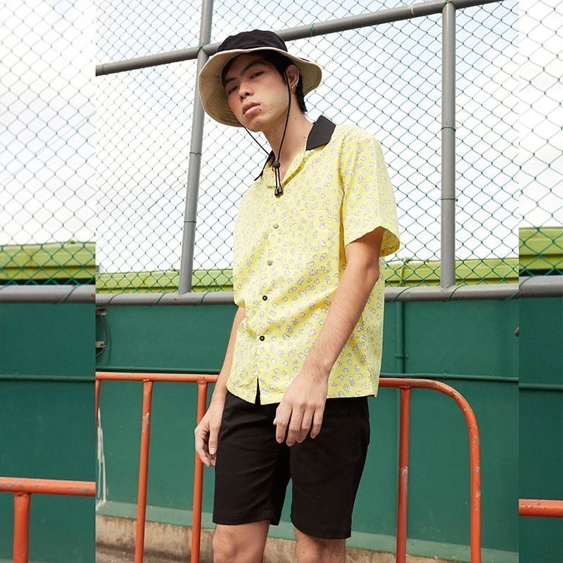 Mr.783 เสื้อเชิ้ตทรงฮาวายผู้ชาย ลายจุด Popcorn Black Collar สีเหลือง - Image 5
