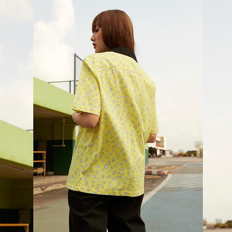 Mr.783 เสื้อเชิ้ตทรงฮาวายผู้หญิง ลายจุด Popcorn Black Collar สีเหลือง - Image 3