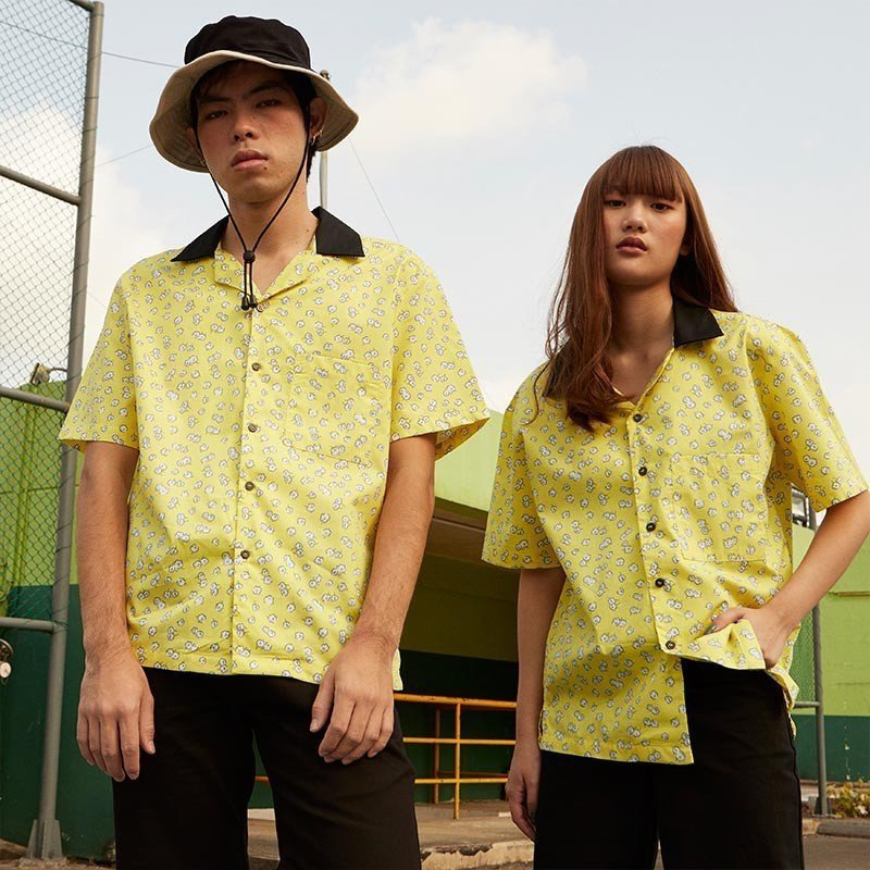Mr.783 เสื้อเชิ้ตทรงฮาวายผู้หญิง ลายจุด Popcorn Black Collar สีเหลือง - Image 5